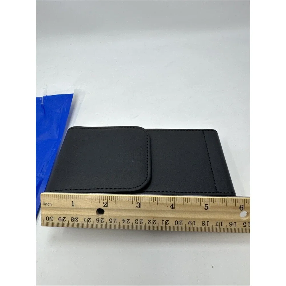 Black Leather Belt Pouch Phone Holster Case Snap Closure Fits iPhone Android.